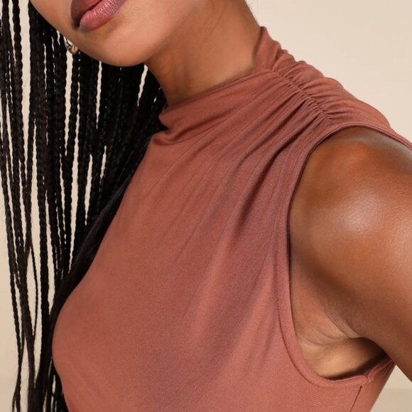 Elevated Presence Sleeveless Ruched Funnel Neck Midi Dress -NWT! - Picture 3 of 11